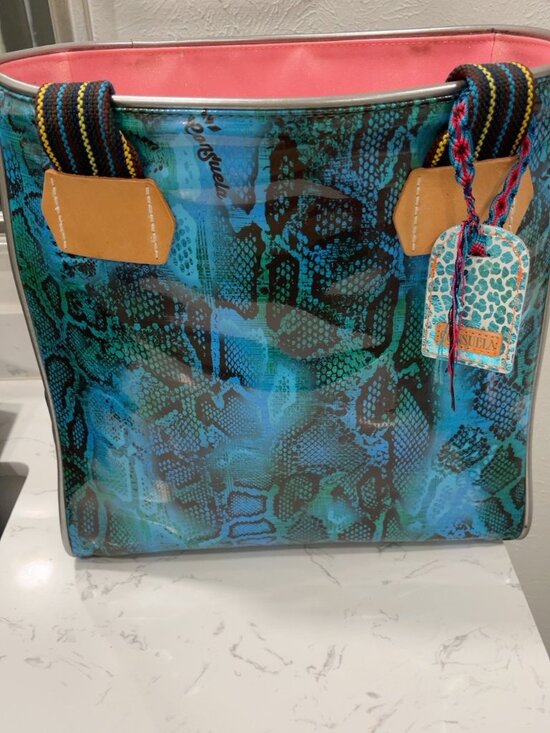 Consuela | Bags | Consuela Large Tote Bag Blue Turquoise Snakeskin Pink ...